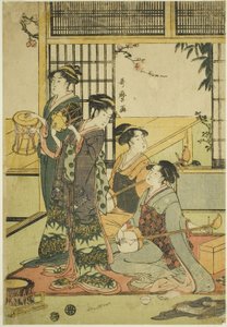 Rummut ja Shamisen (värillinen puupainatus; aiban) tekijältä Kitagawa Utamaro