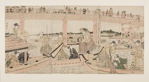 Kalastusveneet verkoilla Rygoku-sillan alla (värillinen puupainatus) tekijältä Kitagawa Utamaro