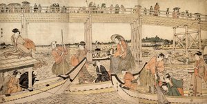 Kalastusveneet verkoilla Ryogokun sillan alla, 1790-luku. tekijältä Kitagawa Utamaro
