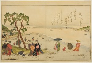 Gathering Shells at Low Tide, kuvitetusta kirjasta "Gifts from the Ebb Tide (Shiohi no tsuto)" tekijältä Kitagawa Utamaro