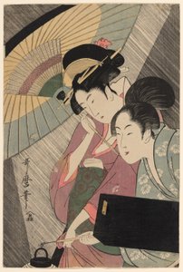 Geisha ja hoitaja sateisena yönä tekijältä Kitagawa Utamaro