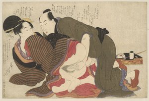 Naimisissa oleva mies ja leski Negai no itoguchi (sarjan nimi) tekijältä Kitagawa Utamaro