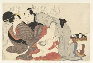 Naimisissa oleva mies ja leski Negai no itoguchi (sarjan nimi) tekijältä Kitagawa Utamaro