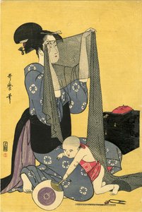Hari-shigoto käsityö. Triptyykki, vasen osa, 1795. tekijältä Kitagawa Utamaro