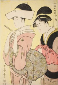 Apinan tunti [16.00] (Saru no koku), sarjasta "Nuorten naisten aurinkokello (Musume hi-dokei)" tekijältä Kitagawa Utamaro