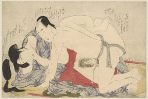 Nuori aviopari rakastelemassa kesän makuumatolla Negai no itoguchi (sarjan nimi) tekijältä Kitagawa Utamaro