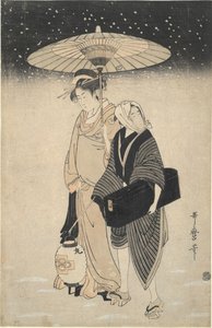 Yöllinen vuoristosola lumessa tekijältä Kitagawa Utamaro