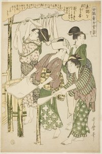 Nro 10 (ju), sarjasta "Naiset, jotka harjoittavat maataloutta (Joshoku kaiko tewaza-gusa)" tekijältä Kitagawa Utamaro