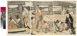 Ryogoku-sillan päällä ja alla tekijältä Kitagawa Utamaro
