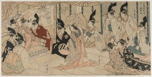 Kohtaus Muokattu näytelmästä The Treasury of Loyal Retainers Chushingura, 1790-luvun lopulla. tekijältä Kitagawa Utamaro