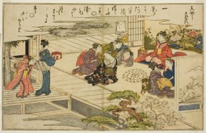 Shell-Matching Game, kuvitetusta kirjasta "Gifts from the Ebb Tide (Shiohi no tsuto)" tekijältä Kitagawa Utamaro