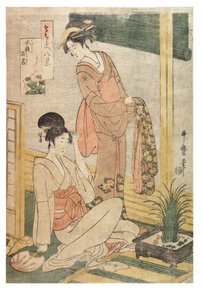 Makea lippu ja kiviä vesialtaassa sarjasta Imitations of the Eight Views, n. 1797-1798 (puupainatus paperille) tekijältä Kitagawa Utamaro