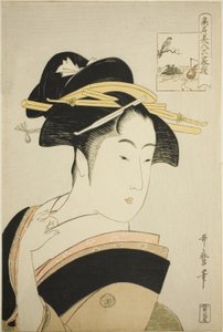 Takashima Ohisa, sarjasta "Kuuteen kuolemattomaan runoilijaan verratut kaunottaret (Komei bijin rokkasen)" tekijältä Kitagawa Utamaro