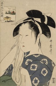 Asahiya Widow, sarjasta Tunnetut kaunottaret verrataan kuuteen kuolemattomaan runoilijaan tekijältä Kitagawa Utamaro