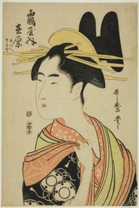 Tsuruyan kurtisaani Arihara ja lastenhoitajat Aoe ja Sekiya (Tsuruya uchi Arihara, Aoe, Sekiya), nimettömästä kurtisaanisarjasta tekijältä Kitagawa Utamaro