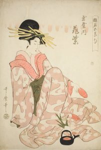 Tamayan kurtisaani Hanamurasaki sarjasta "Viiden festivaalin kurtisaanit (Yukun gosekku)" tekijältä Kitagawa Utamaro
