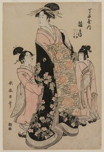 Te-san, herra Hinatsuru, kun on aika ryhtyä siihen, ah, Tendanin, Tsurujin idea, Tsuruno tekijältä Kitagawa Utamaro