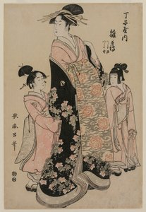Koulu r Hand-san Hinazuru Cho Tokista ja hänen taivaallisen alustansa kanssa ts Tsuruji plan d Tsuru no c. 1794. tekijältä Kitagawa Utamaro