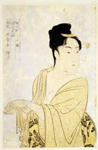 Fancy-Free Type, sarjasta Ten Types in the Physiognomic Study of Women par Utamaro, Kitagawa (1753-1806), c. 1793 - Värillinen puupiirros, 34,2x22,6 - Yksityiskokoelma tekijältä Kitagawa Utamaro
