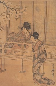Rokujon rouvan luona vierailee prinsessa Aoi, n. 1805. tekijältä Kitagawa Utamaro