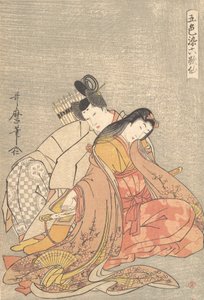 Narihira 825-880 ja Ono Komachi. . . , hyttynen. 1798. tekijältä Kitagawa Utamaro
