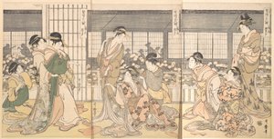 Kolme päihtynyttä kurtisaania, 1790-luku. tekijältä Kitagawa Utamaro
