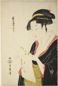 Tomimoto Toyohina, noin 1793 (värillinen puupiirros; oban) tekijältä Kitagawa Utamaro