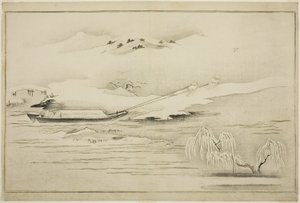 Proomun hinaus lumessa, albumilta The Silver World tekijältä Kitagawa Utamaro
