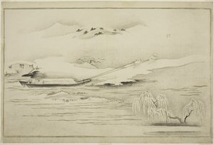 Proomun hinaus lumessa, albumilta The Silver World, 1790 tekijältä Kitagawa Utamaro