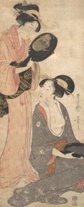 Kaksi naista, molemmilla osa lakattua peiliä, 1790-luku. tekijältä Kitagawa Utamaro