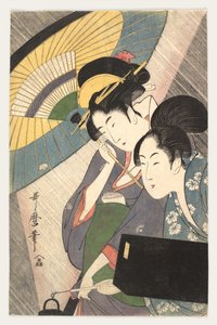 Kaksi naista sateenvarjon alla, 1790-luku tekijältä Kitagawa Utamaro
