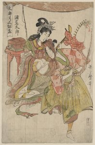 Urashimataro triptyykistä "Kolmen sake-kupin sarja ensimmäistä kuukautta varten" 1800-01 (värillinen puupiirros). tekijältä Kitagawa Utamaro