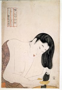 Nainen maalaa itseään. sd. Taideteos: Utamaro KITAGAWA (1753-1806). tekijältä Kitagawa Utamaro