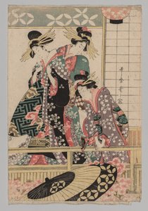 Yoshiwaran naiset katsovat kadulle keväällä tekijältä Kitagawa Utamaro