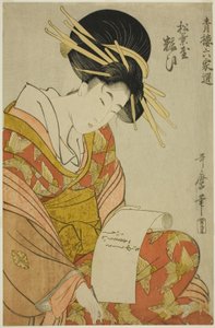 Yosooi of the Matsubaya, de la sèrie Selections from Six Houses in Yoshiwara (Seiro rokkasen) (Matsubaya Yosooi)finès tekijältä Kitagawa Utamaro