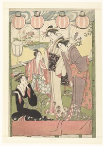 Kolme naista ja poika lyhtyjen alla tekijältä Kitao Masanobu (attributed to)