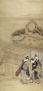 Nikuhitsu ukiyo-e: Geisha matkalla yötehtävään, c. 1784