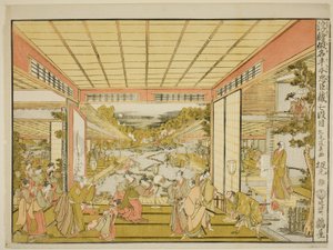 Act VII (Shichidanme), sarjasta "Perspektiivikuvia uskollisten säilyttäjien varastosta (Uki-e kanadehon Chushingura)" tekijältä Kitao Masayoshi