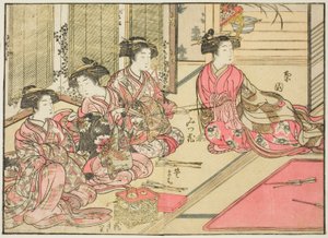 Kiriyan kurtisaanit, kirjasta "Mirror of Beautiful Women of the Pleasure Quarters (Seiro bijin awase sugata kagami)", voi. 2 tekijältä Kitao Shigemasa
