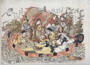 Sept Divinites du Bonheur - Seven Lucky Gods par Kitao, Shigemasa (1739-1820), Vuosina 1775 - 1780 - Värillinen linoleikkaus, 32,6x46,1 - Yksityiskokoelma tekijältä Kitao Shigemasa