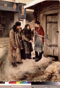 Visita dels pares al seu fill. (Els pares visiten el seu fill). Reunió familiar en un carrer de terra, davant d
