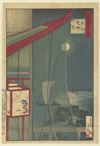 Maan bij Shinagawa Shinagawa mikoshi no tsuki (otsikko esineessä) Honderd gezichten op de provincie Musashi (sarjan nimi) Musashi hyakkei no uchi (sarjan nimi esineessä) tekijältä Kobayashi Kiyochika