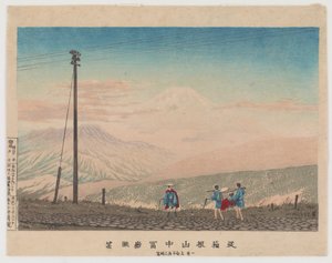 Näkymä Fuji-vuorelle Hakone-vuorilta, luonnosteltu klo 3 aamulla tammikuun alussa 1881 (värillinen puupainatus) tekijältä Kobayashi Kiyochika