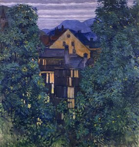Yleiskatsaus Payerbachista, taustalla Rax; Näkymä Payerbachin läpi, taustalla Rax, n. 1912-1913 tekijältä Koloman Moser