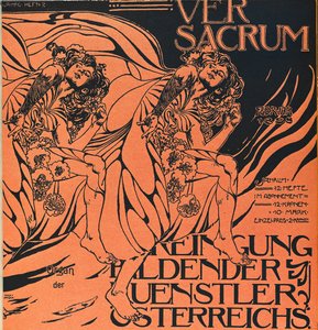 Ver Sacrum -lehden helmikuun 1898 numeron kansi, jugendtyylisen Sezession-liikkeen lehti ... tekijältä Koloman Moser