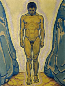 Seisoi miesalaston kivien välissä, n. 1915. tekijältä Koloman Moser