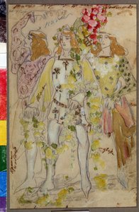 Pukusuunnittelu Alexandre (Aleksanteri) Glazunovin (Glazounov tai Glazunoff tai Glazunow) balettiin Raimonda (1865-1936) (A. Glazunovin Raimonda-baletin pukusuunnittelu). Miesten puvut. Taideteos: Konstantin Aleksejevitš Korovin (Constantin K tekijältä Konstantin Alekseevich Korovin