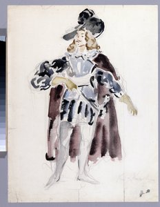 Pukusuunnittelu Alexandre Dargomyjskin (1813-1869) oopperaan "Le guest de pierre" (A. Dargomyzhskyn Oopperan Kivivieras pukusuunnittelu). Konstantin Aleksejevitš Korovin (Konstantin Korovin) (1861-1939) teos, akvarelli paperille tekijältä Konstantin Alekseevich Korovin