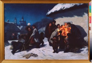 Le cantique de Noel en Ukraine (Joululaulu Ukrainassa) - Konstantin Aleksandrovich Trutovski (Troutovsky) (1826-1893) maalaus, öljy kankaalle