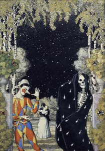 Harlekiini ja kuolema, 1907 tekijältä Konstantin Andreevic Somov